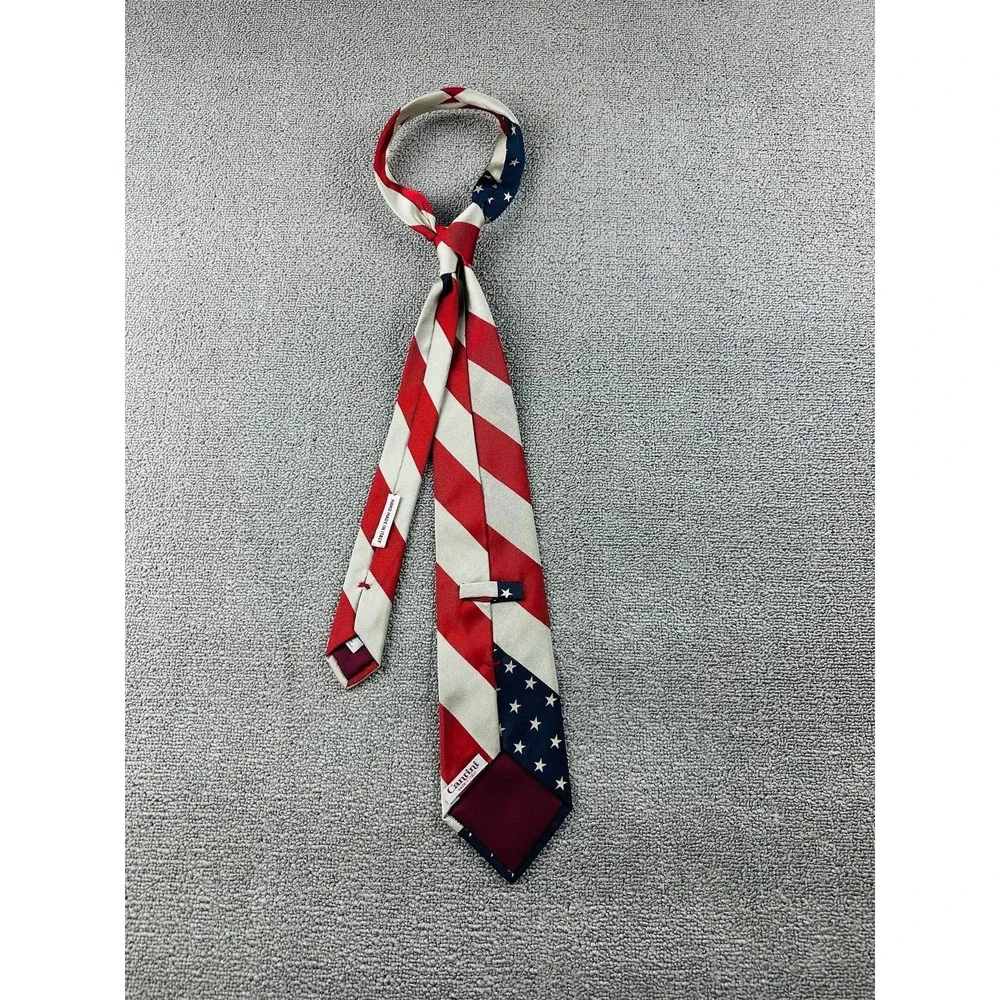 Cantini Necktie Men Multi Color Silk Handmade American Flag Patriotic USA Formal